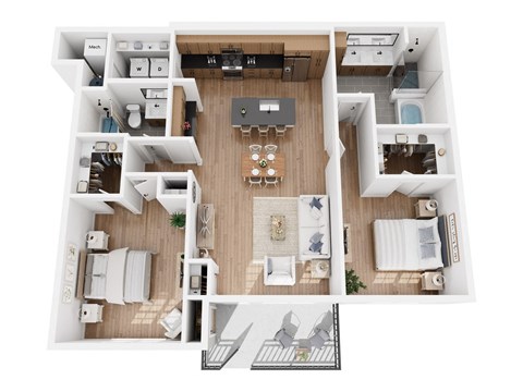 Floor plan for 2 beds, 2 baths, 1390 sqft